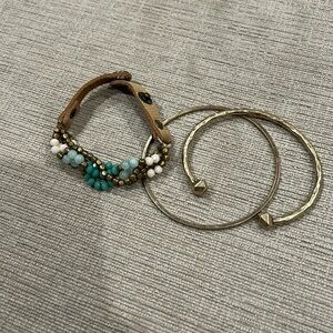 BoHo bracelet bundle gold tone bangle, cuff and beaded bracelets